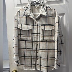 BKE Cream and Black Plaid Utility Jacket